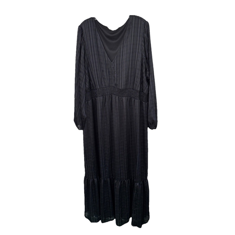 Nine West Plus V Neck Black Dress W/Silver Metallic Pin Stripes Sz 2XL